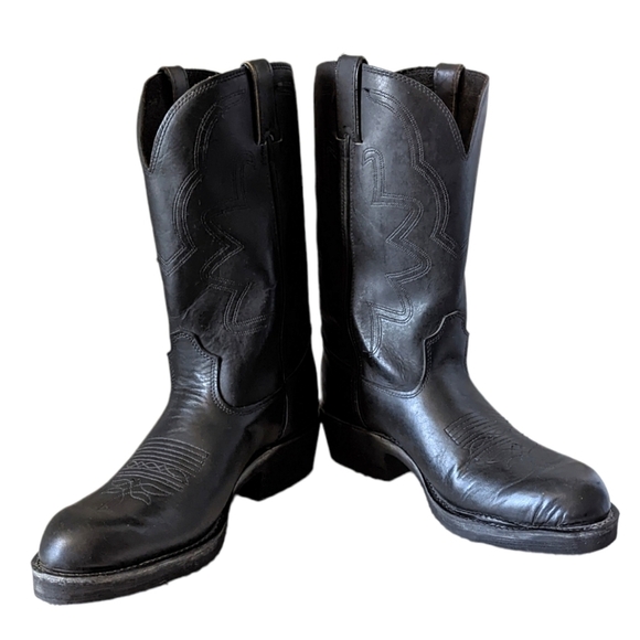 Vintage Durango Black Leather Cowboy Western Boots NEW NOS Almond Toe Size 11
